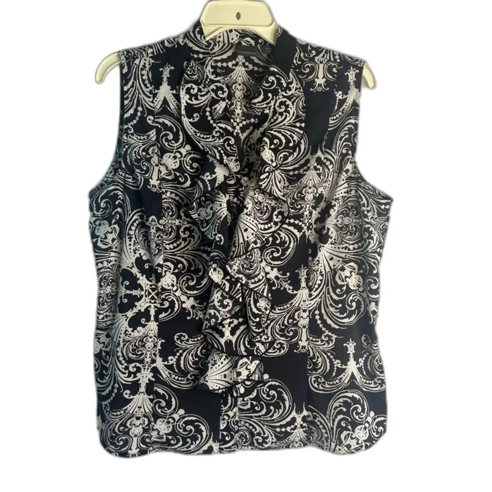 Covington Black and White Sleeveless Tank Top Blouse Abstract Geo Size XL
